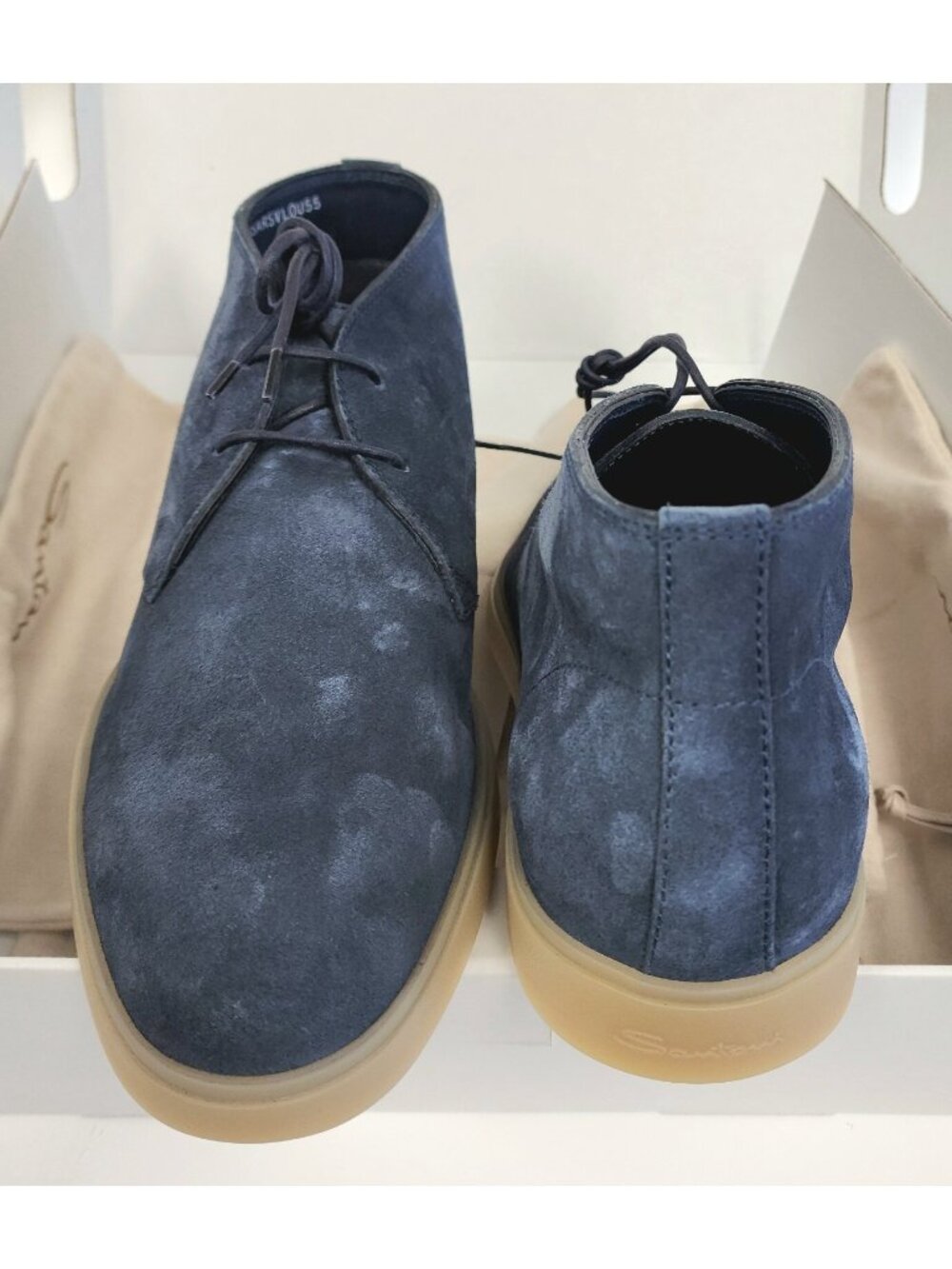 Santoni Men's Dimpled Suede Chukka Desert Boots Blue Size 8 / US 9 - Italy Made - Picture 3 of 4